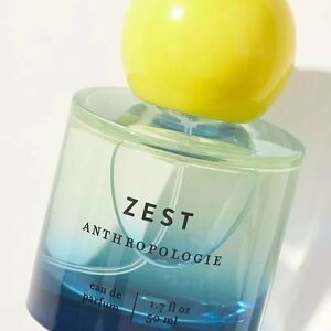 Anthropologie Zest Perfume with Yellow and Blue Design